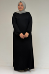 22008 Plus Size Combed Cotton Dress With Elastic Sleeve -Black