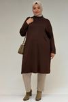 58175 Büyük Beden Boğazlı Yaka Basic Penye Tunik - Kahve