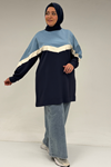 58084 Büyük Beden Parçalı Taş Detaylı Modal Tunik - Lacivert