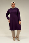 38015  Büyük Beden Düğme Detaylı Penye Tunik -Mor