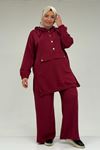 47089 Büyük Beden Yarım Patlı Kapşonlu Pantolonlu Modal Takım - Bordo