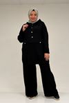 47089 Büyük Beden Yarım Patlı Kapşonlu Pantolonlu Modal Takım - Siyah