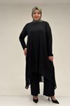 37017 Plus Size Sandy-Chiffon Trousers Suit-Black