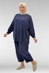 67037 Büyük Beden Düşük Kol Penye Pantolonlu Takım - Lacivert