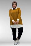 68028 Büyük Beden Kombinli -Manşetli Penye Tunik - Hardal
