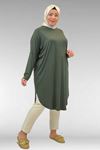 38110  Büyük Beden Düşük Kol Penye Tunik - Haki