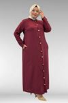 66003 Büyük Beden Boydan Düğmeli Keten Ferace - Bordo