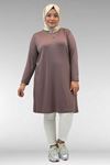38501 Büyük Beden Basic Penye Tunik - Vizon