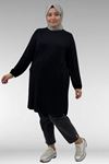 38014 Plus Size Pocket Detailed Combed Cotton Tunic - Black