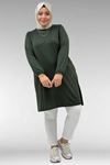 38014 Plus Size Pocket Detailed Combed Cotton Tunic - Khaki