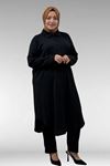 37013 Large Size Buttoned Suit with Wrinkled Trousers-Black