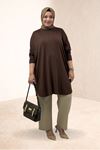 38111 Plus Size Basic Combed Cotton Tunic - Brown