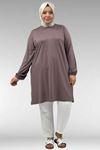 38014 Büyük Beden  Basic Penye Tunik - Vizon
