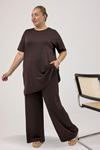 67067 Büyük Beden Tişört Pantolonlu Modal Takım - Kahve