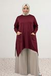 68086 Büyük Beden Eteği Oval Kesim Modal Tunik - Bordo