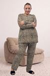 67810 Büyük Beden Uzunkol Desenli Süet Pantolonlu Pijama Takımı - Leopar