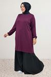 38014 Büyük Beden  Basic Penye Tunik - Bordo